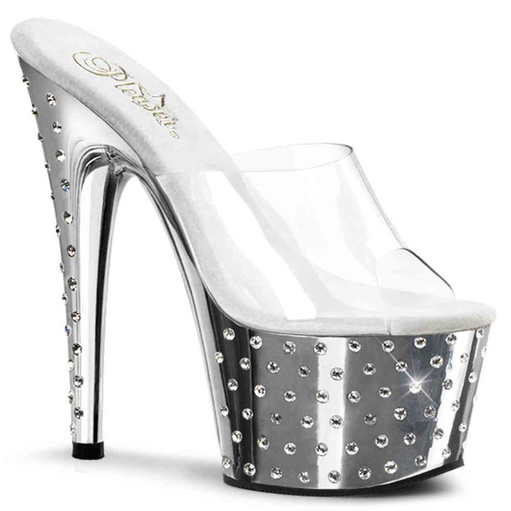 Pleaser - STARDUST701 Mules à talons - Chaussures de pole dance - Couleur argent/Transparent Product image